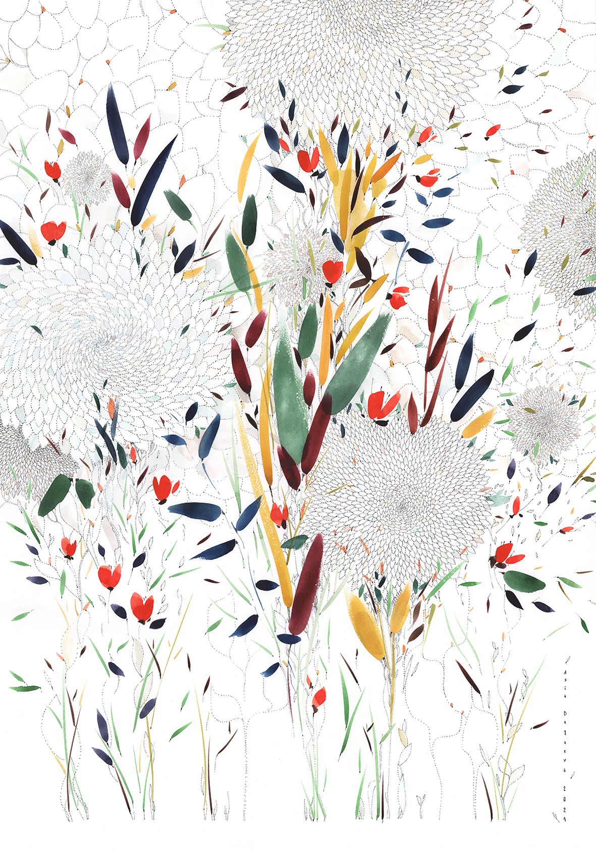 Ася Багаева (Авторская графика - 
                  70 x 100 см) Ботанический сад 1