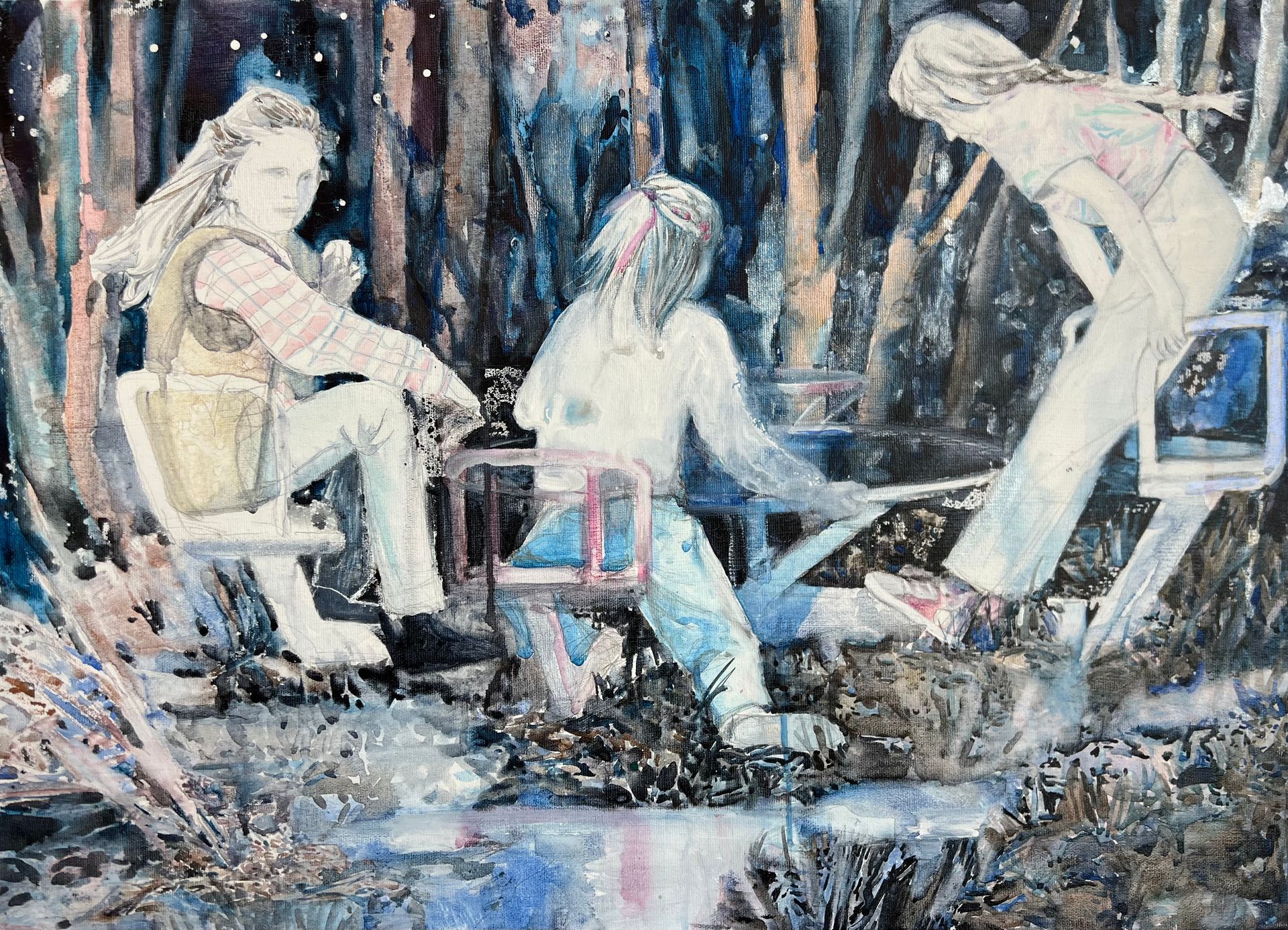Ольга Самойлова (Картина, живопись - 
                  70 x 50 см) Девочки на качелях