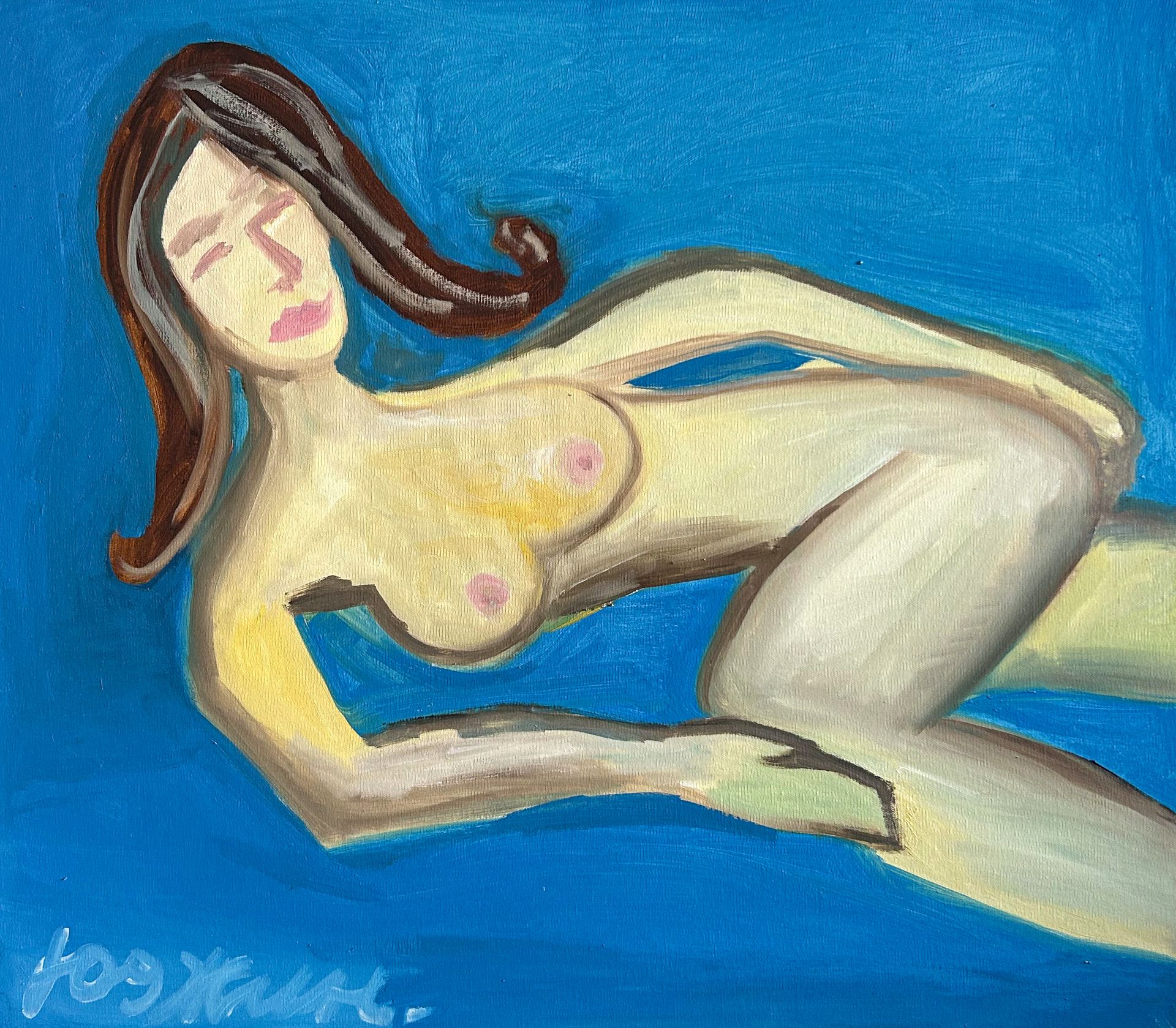 Юджин (Картина, живопись - 
                  70 x 60 см) Девушка на синем