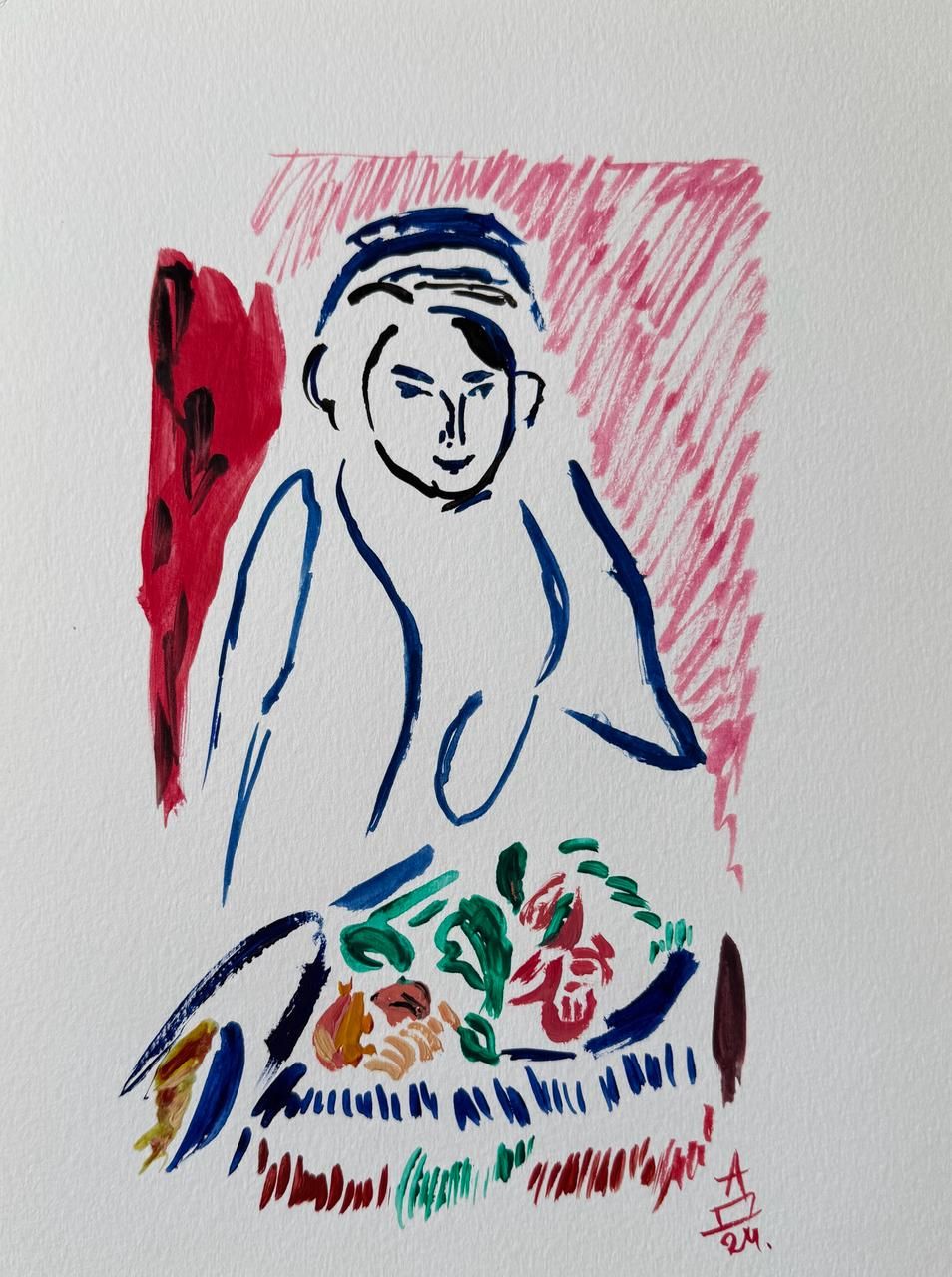 Дарья Илюхина (Авторская графика - 
                  30 x 40 см) Продавщица фруктов
