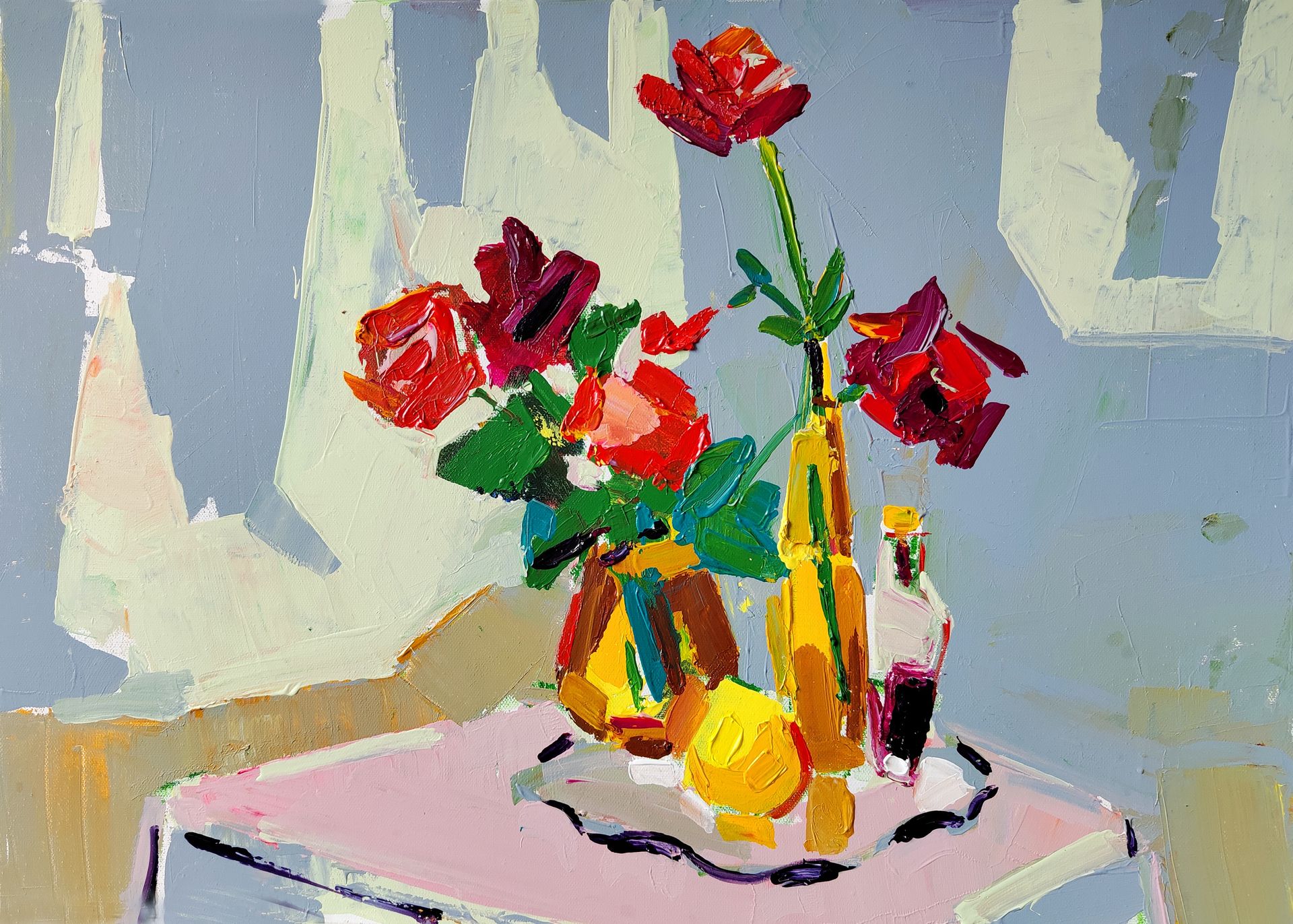 Олеся Лишаева (Картина, живопись - 
                  70 x 50 см) Розы. Цветы в вазе