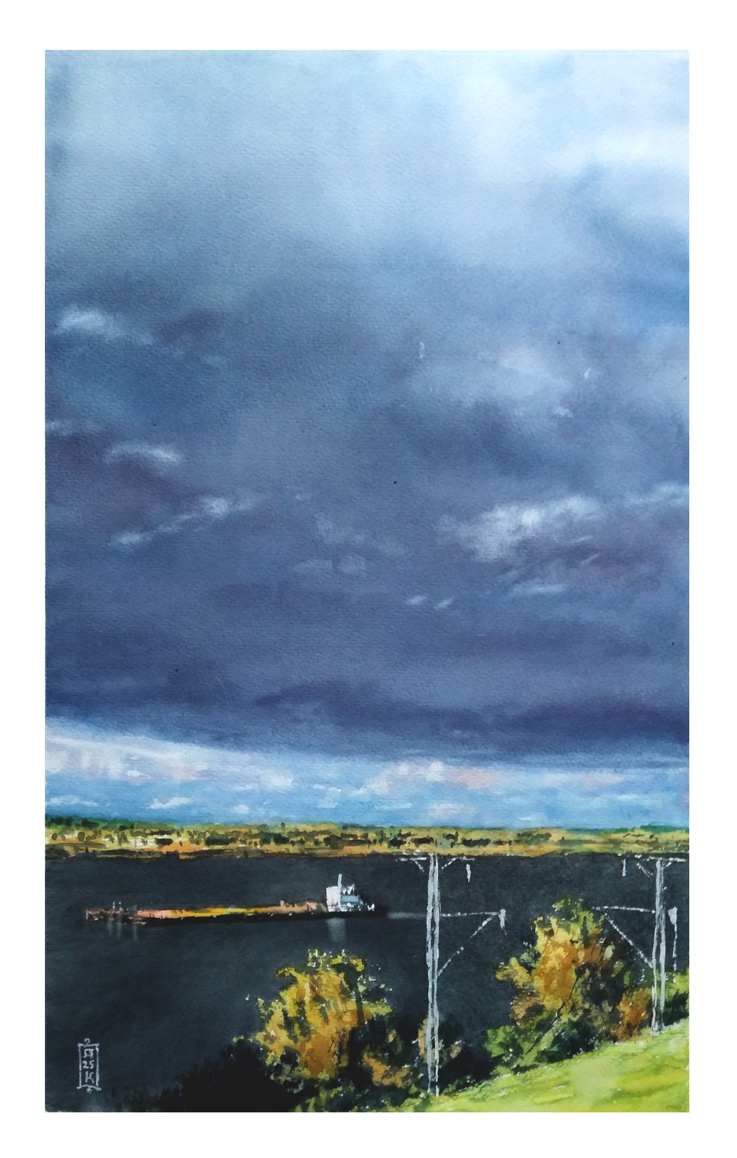 Александр Кормилицын (Авторская графика - 
                  28.2 x 45.5 см) Игра стихий над Камой
