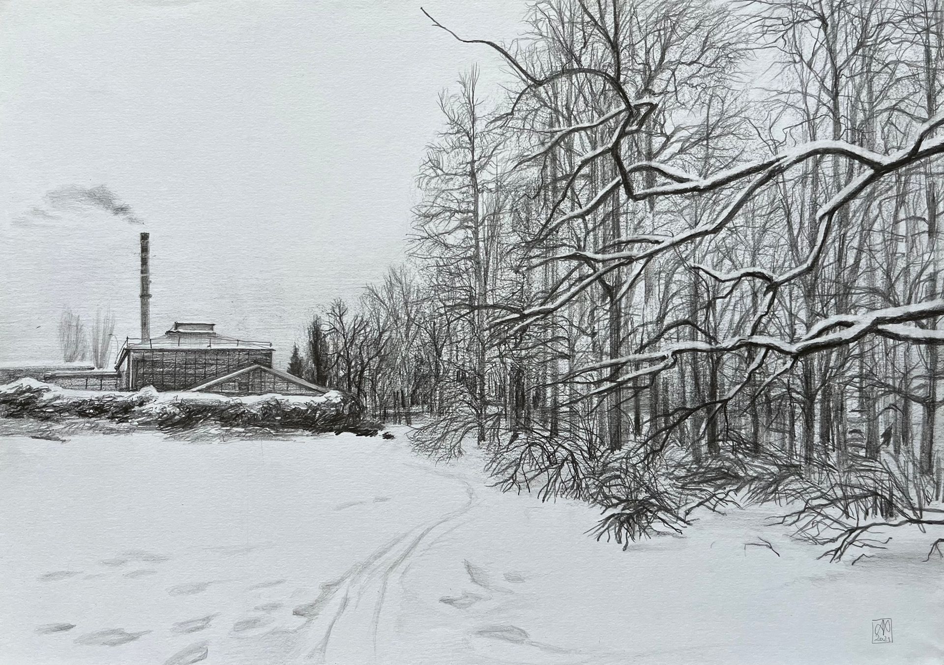 Александра Курьянова (Авторская графика - 
                  29.7 x 21 см) Снег