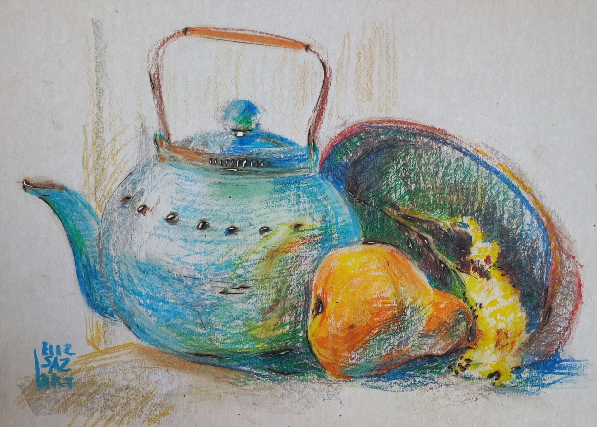 Елизавета Сазонова (Авторская графика - 
                  40 x 30 см) Натюрморт с чайником