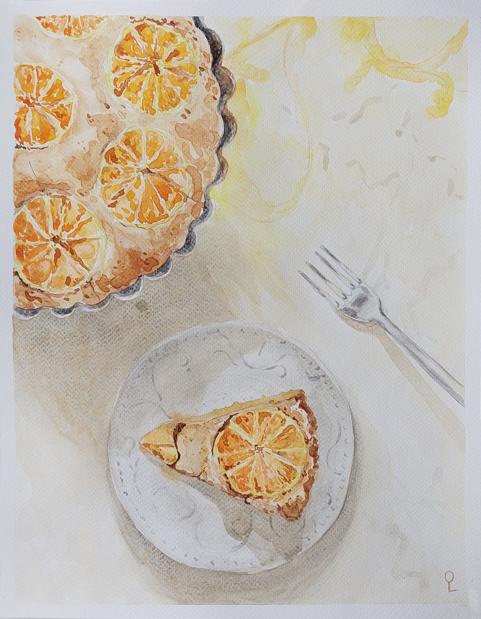 Ольга Воропаева (Авторская графика - 
                  30 x 38 см) Пирог с мандаринами