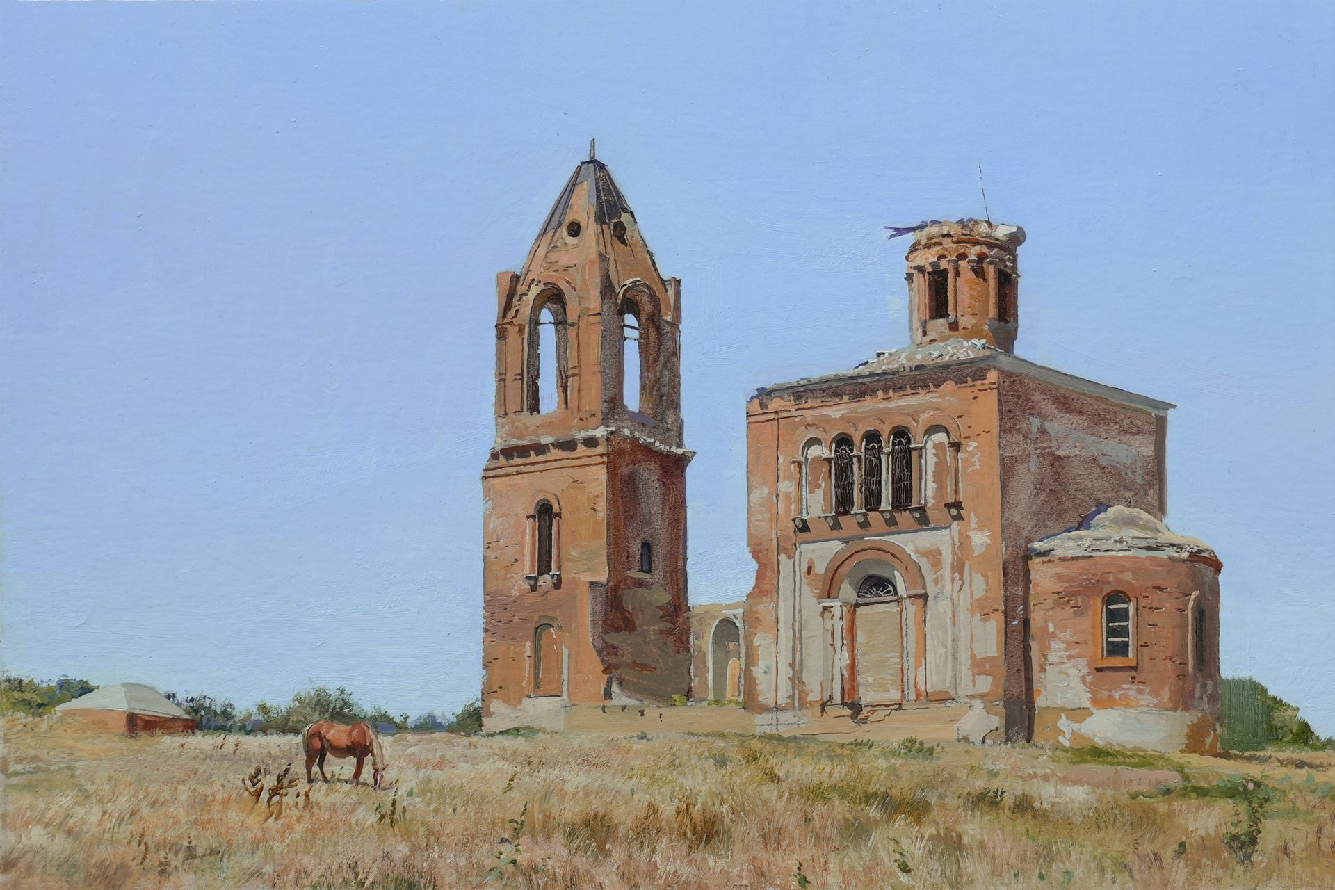 Михаил Псюрников (Авторская графика - 
                  30 x 20 см) Пейзаж с лошадкой