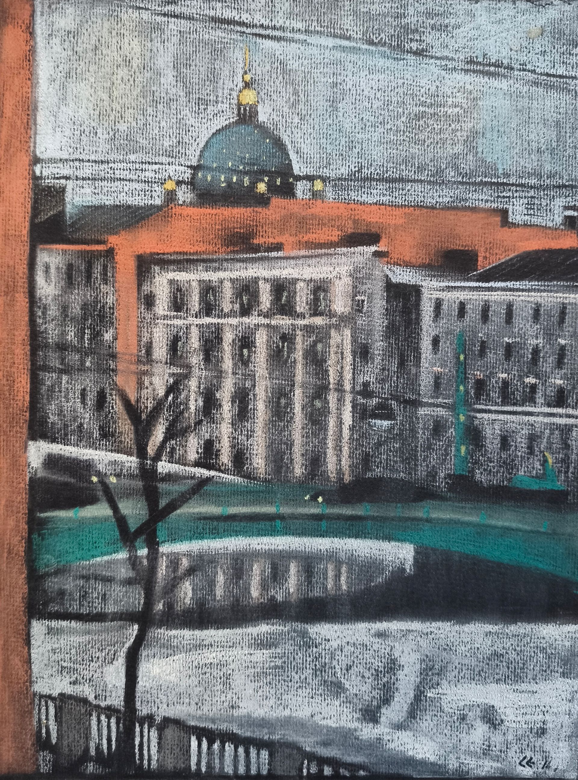 Евгения Сопова (Авторская графика - 
                  25 x 33 см) Вид на Троицкий