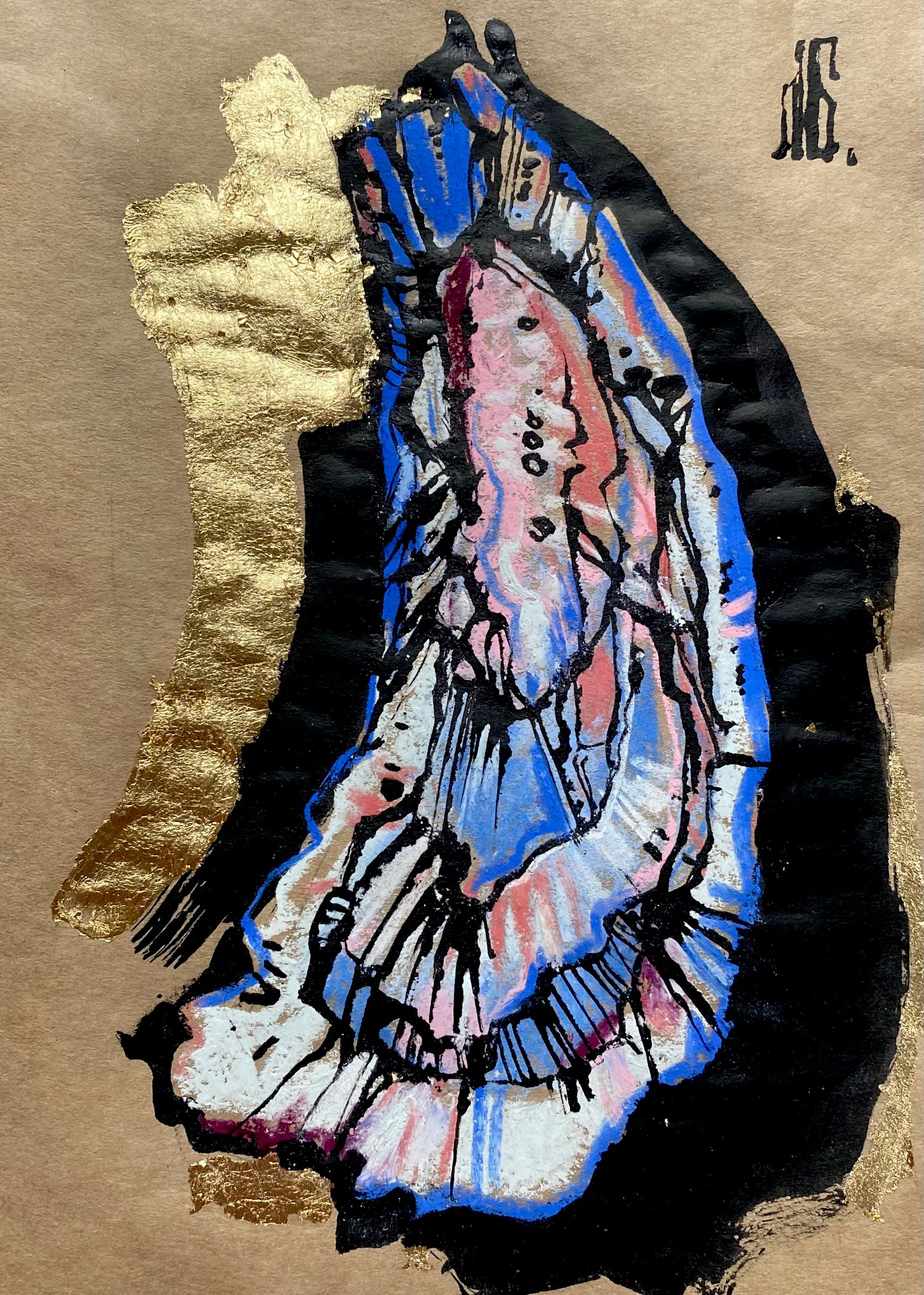 Лиза Бородинова (Авторская графика - 
                  28 x 37 см) Устрица сине-розовая на золоте