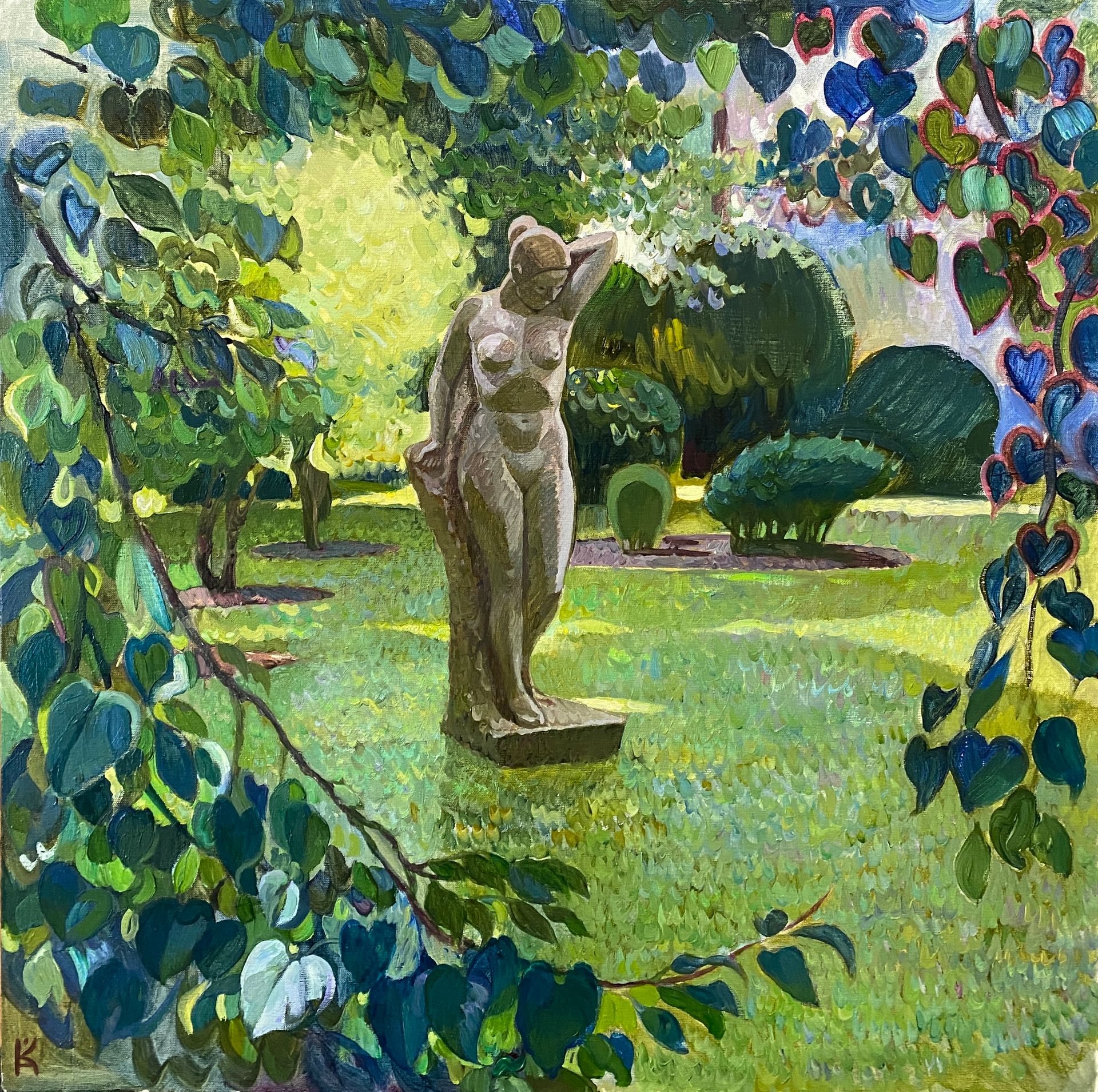 Алексей Кротов (Картина, живопись - 
                  60 x 60 см) Скульптура в саду Ярославского художественного музея