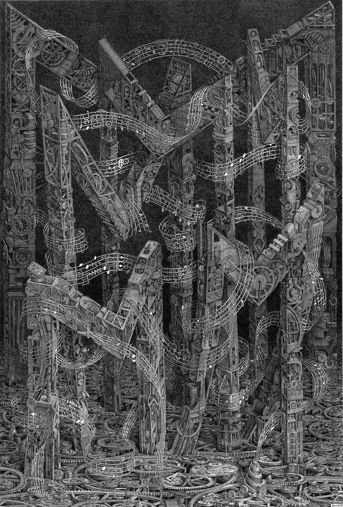 Иван Языков (Графика печатная - 
                  50 x 70 см) М - Музыка машин, механизмов во мраке