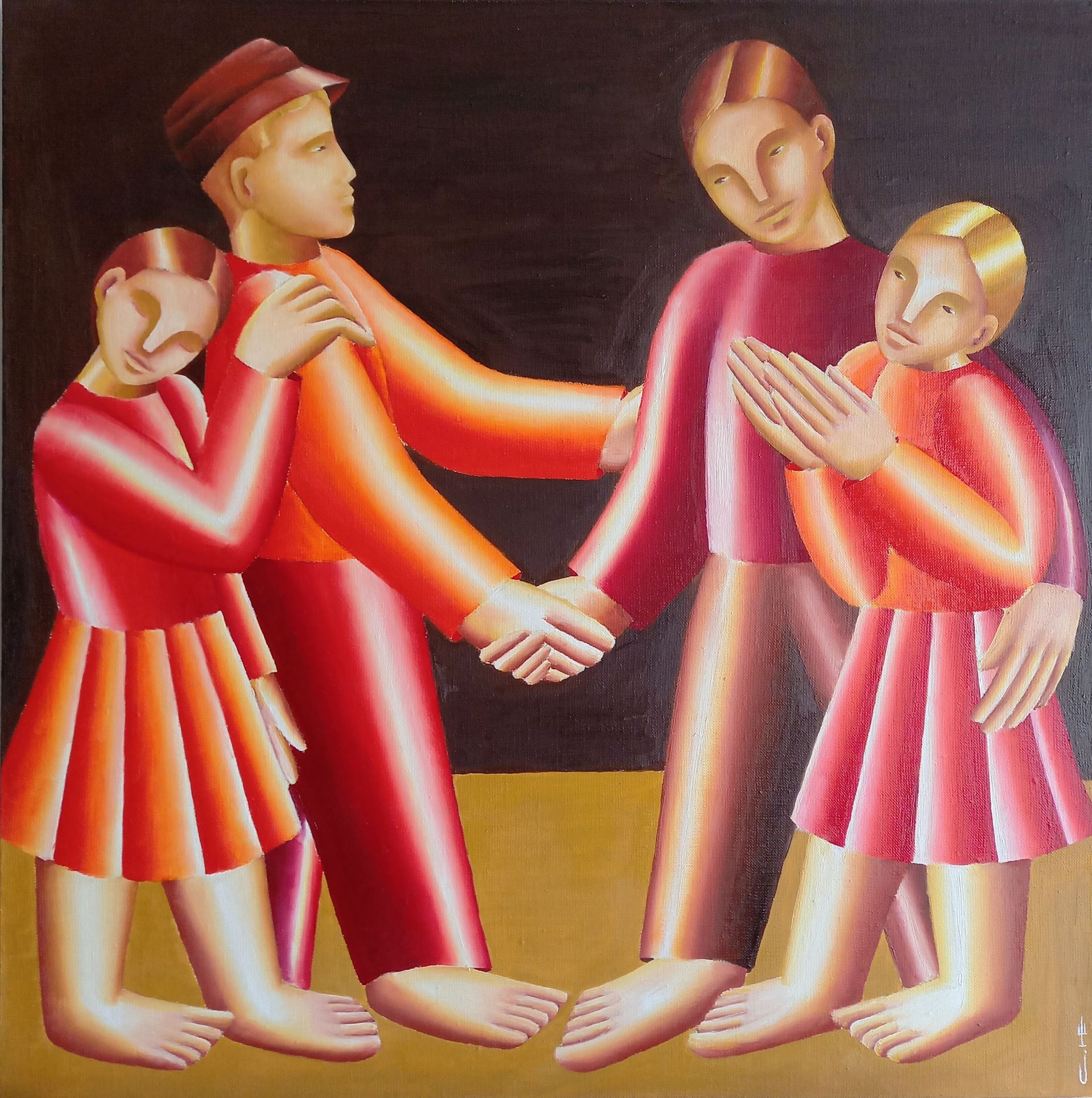 Саша Катинаускиене (Картина, живопись - 
                  60 x 60 см) Друзья. Встреча