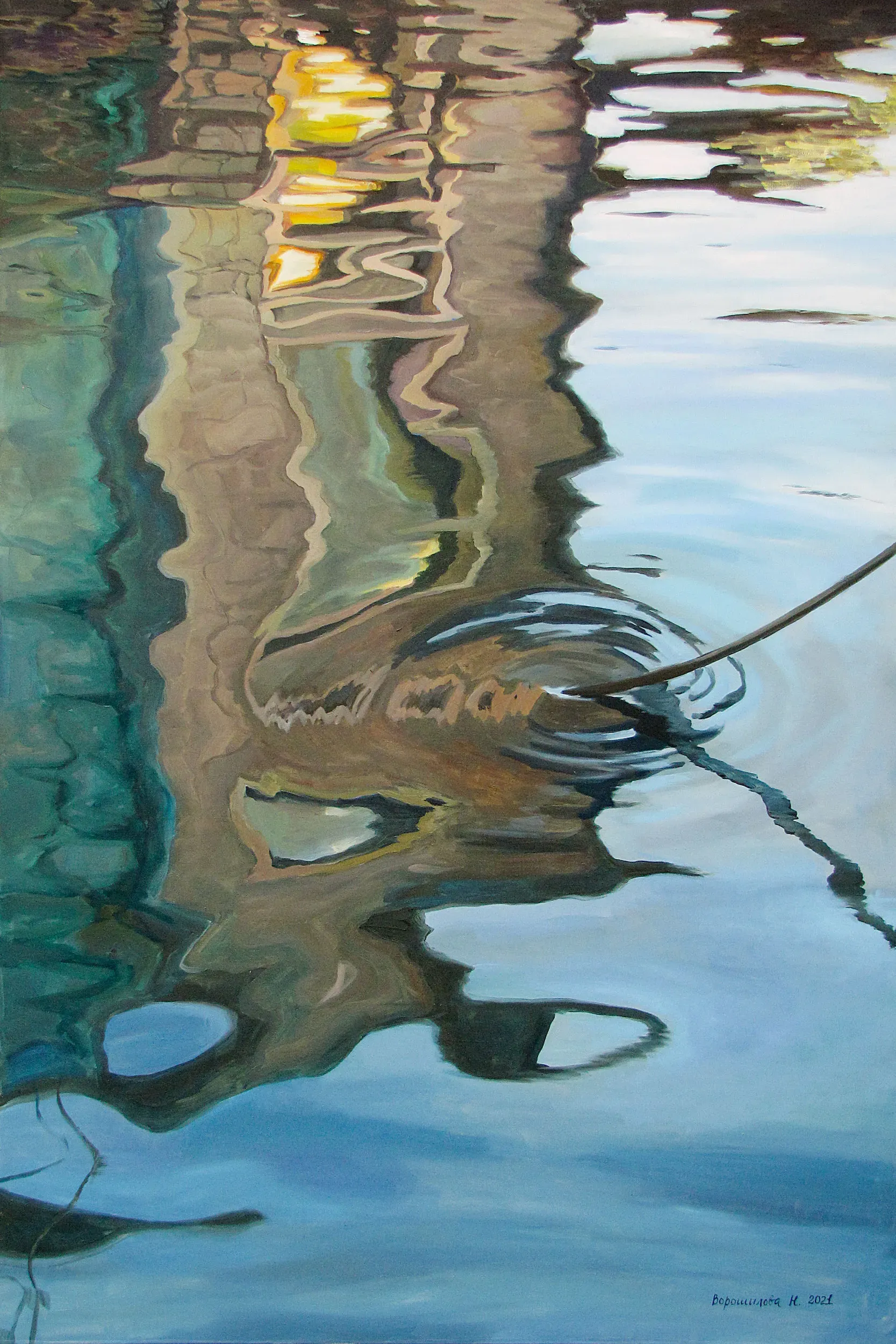 Наталия Ворошилова (Картина, живопись - 
                  100 x 150 см) Отражение. В лучах заката (картина+NFT)