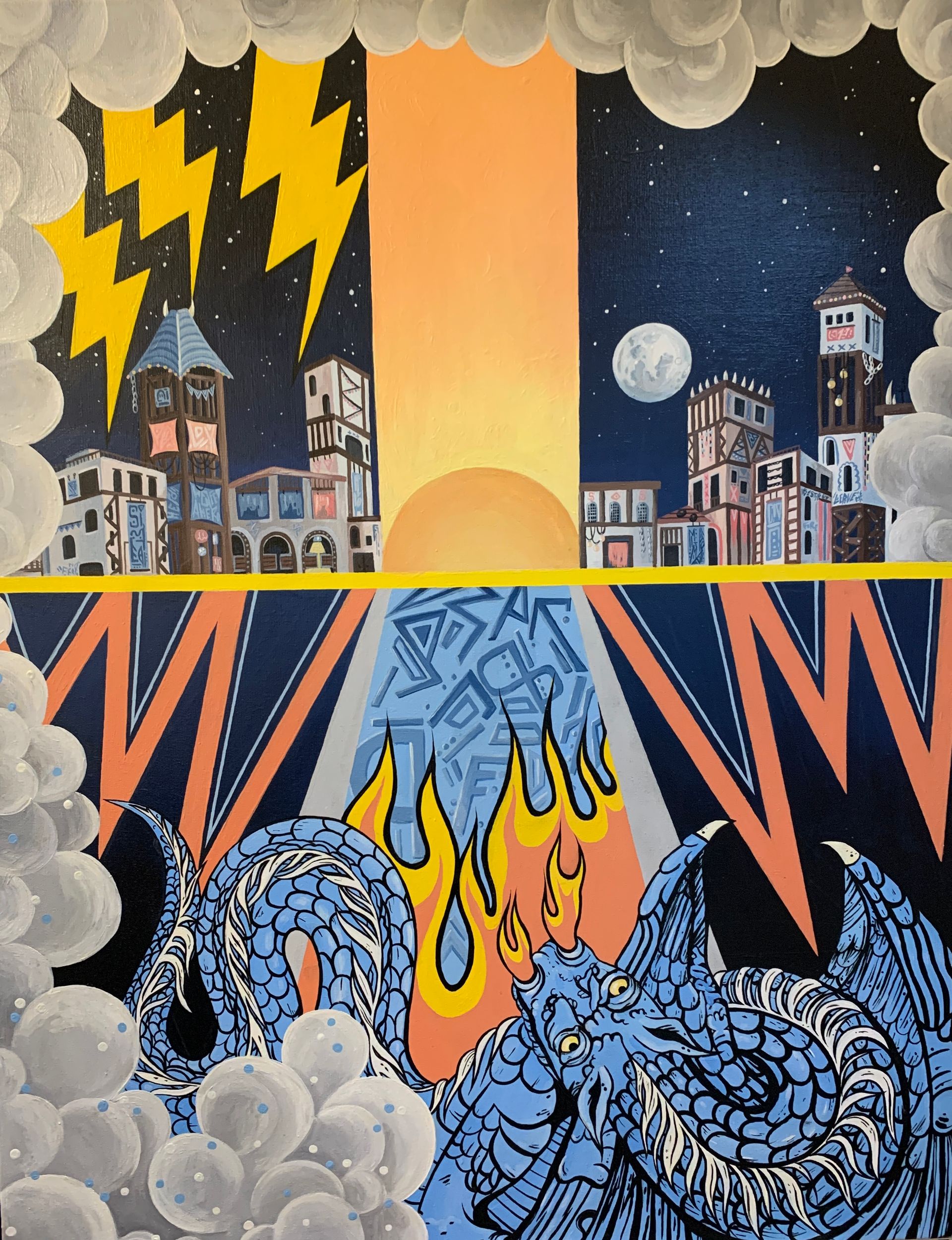СВЕТ-ЛАНА (Картина, живопись - 
                  70 x 90 см) Нападение дракона на деревню