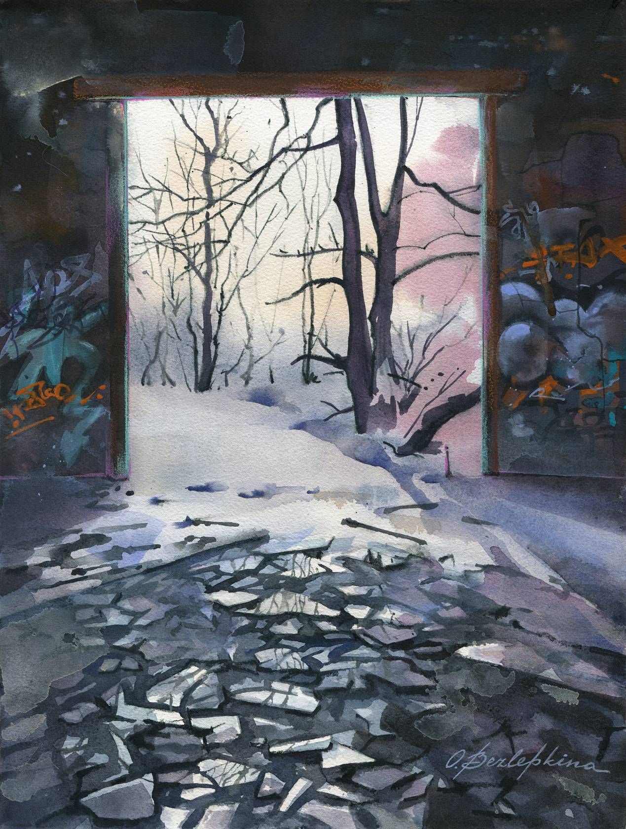 Ольга Безлепкина (Авторская графика - 
                  30 x 40 см) Осколки