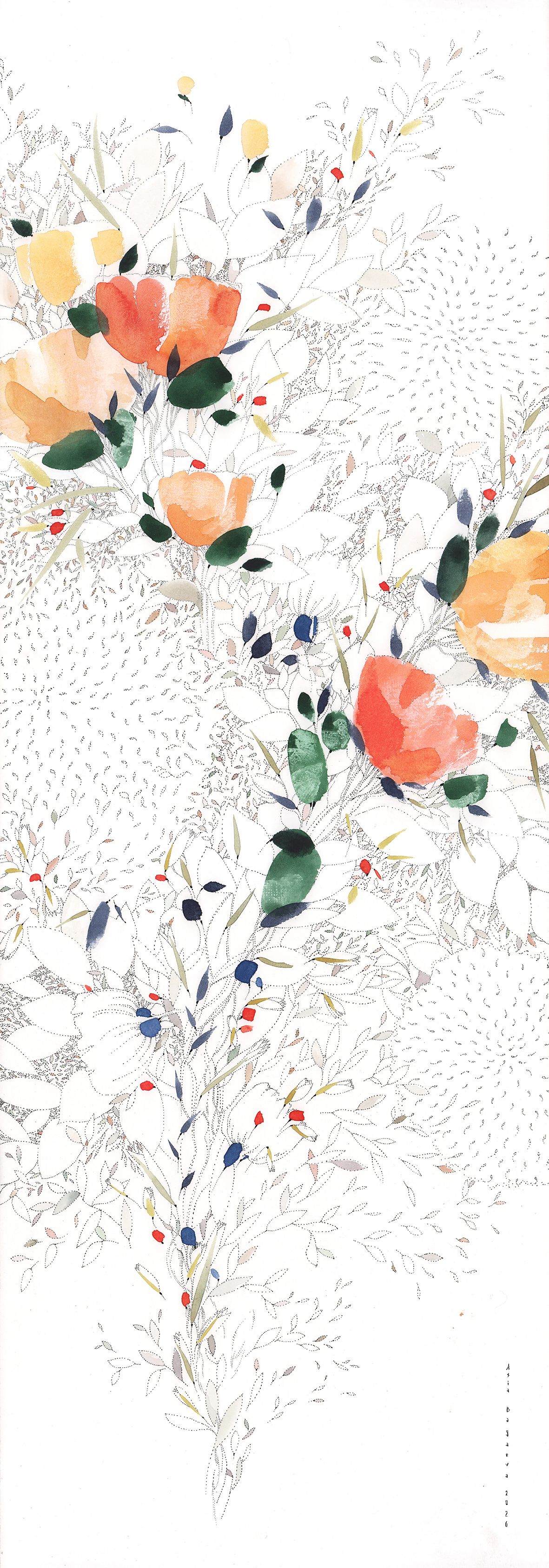 Ася Багаева (Авторская графика - 
                  35 x 100 см) Летний сад 2