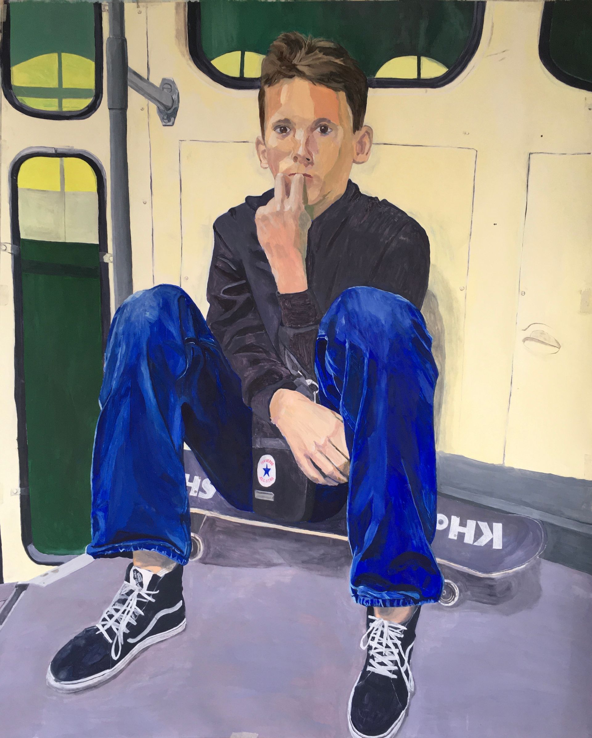 Алексей Яковлев (Авторская графика - 
                  120 x 150 см) Мальчик в трамвае