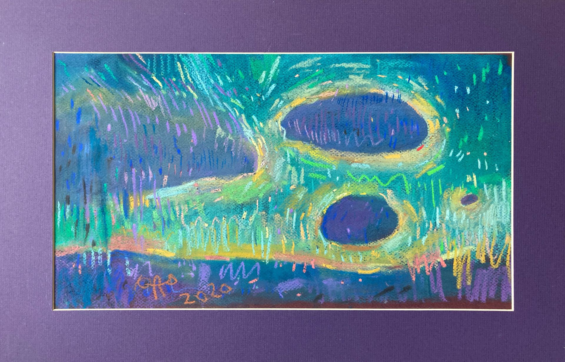 Олег Агафонов (Авторская графика - 
                  50 x 32.5 см) Рухнувшие небеса 4.1 — Фиолетовые формы на изумрудно-зелёном пространстве