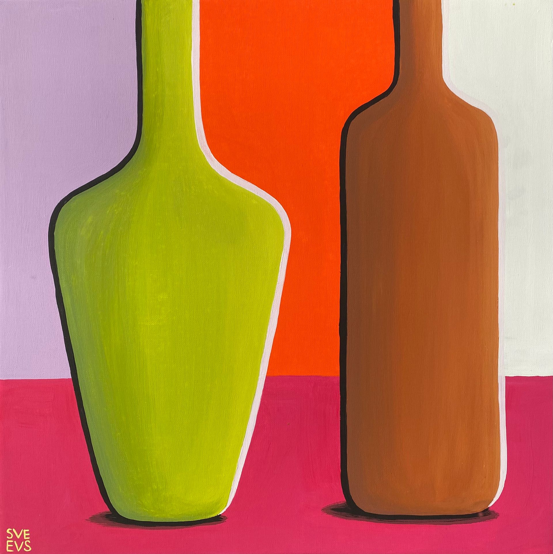 Светлана Евсеева (Картина, живопись - 
                  40 x 40 см) Интерьерный натюрморт с вазой и бутылкой