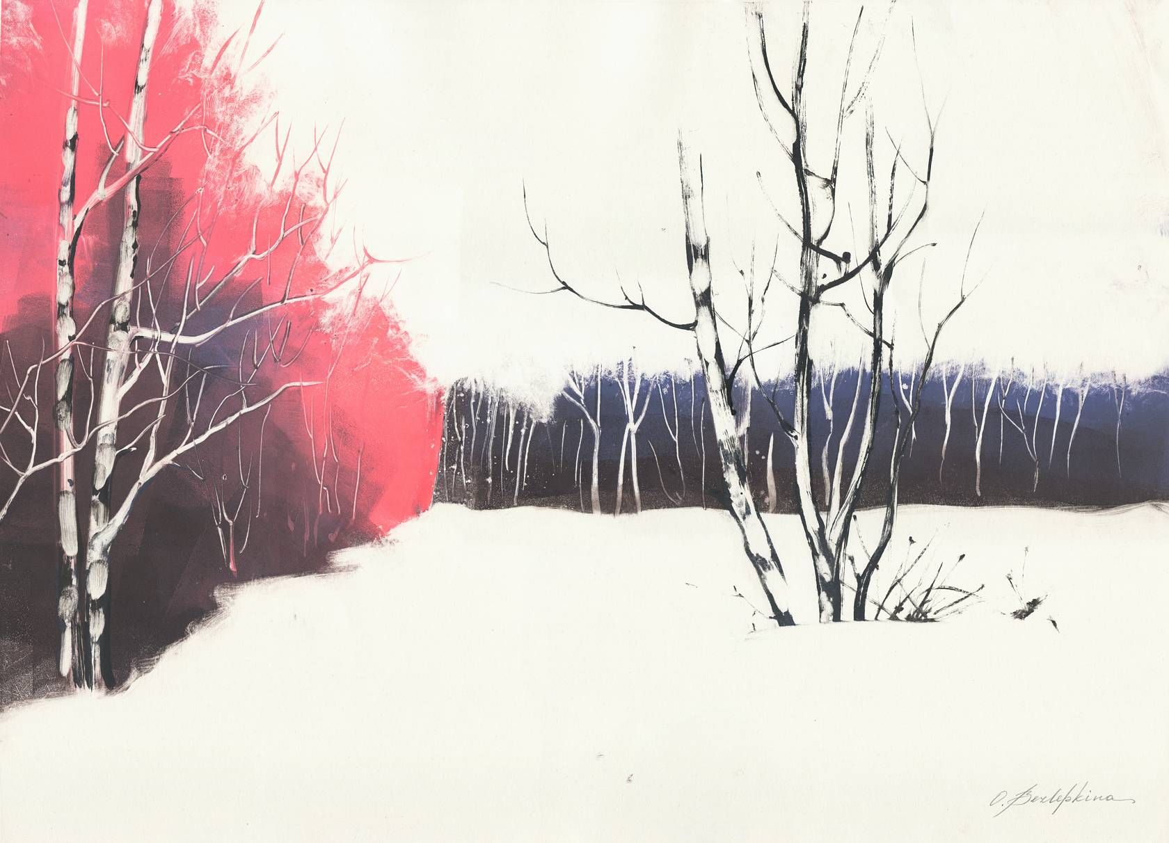 Ольга Безлепкина (Графика печатная - 
                  70 x 50 см) Снежное поле