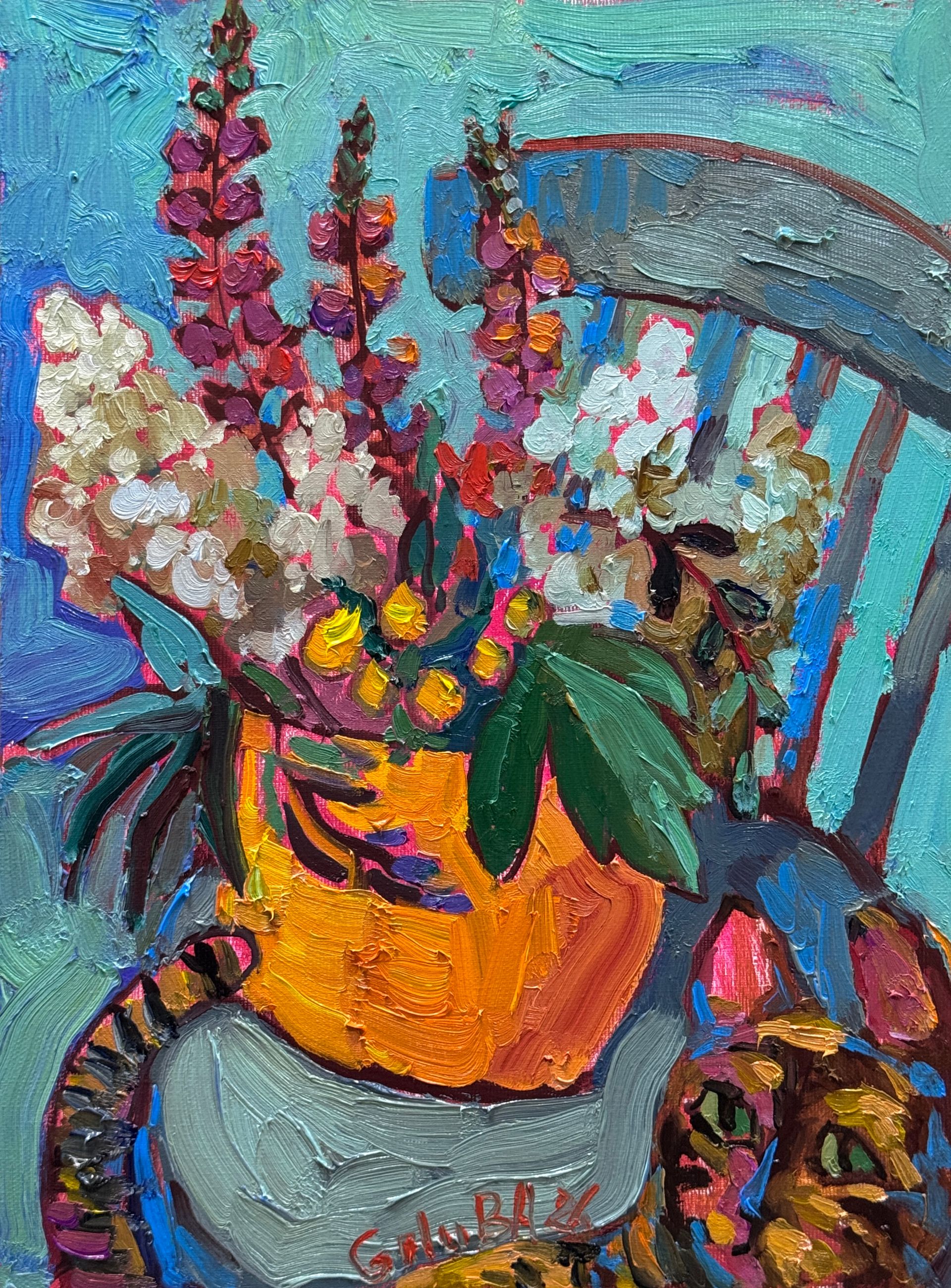 Анна Голубь (Картина, живопись - 
                  30 x 40 см) Ночка и букет Ж