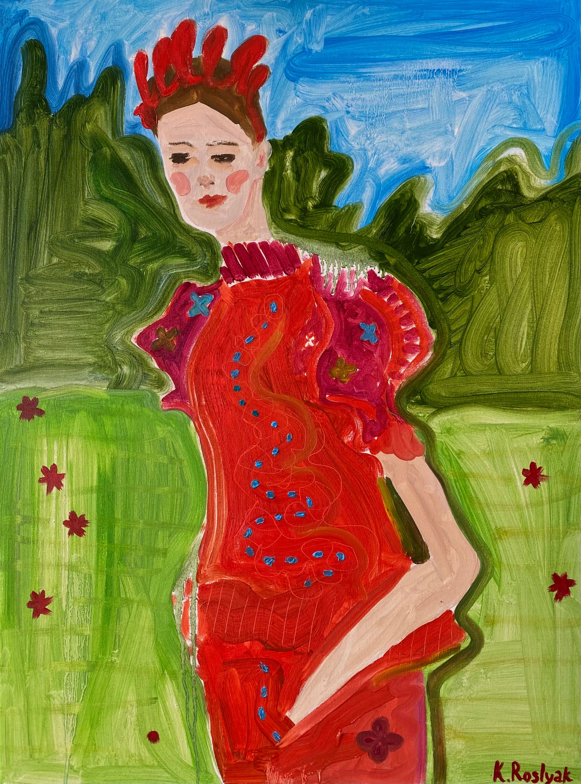 Каролина Росляк (Картина, живопись - 
                  60 x 80 см) Красный наряд