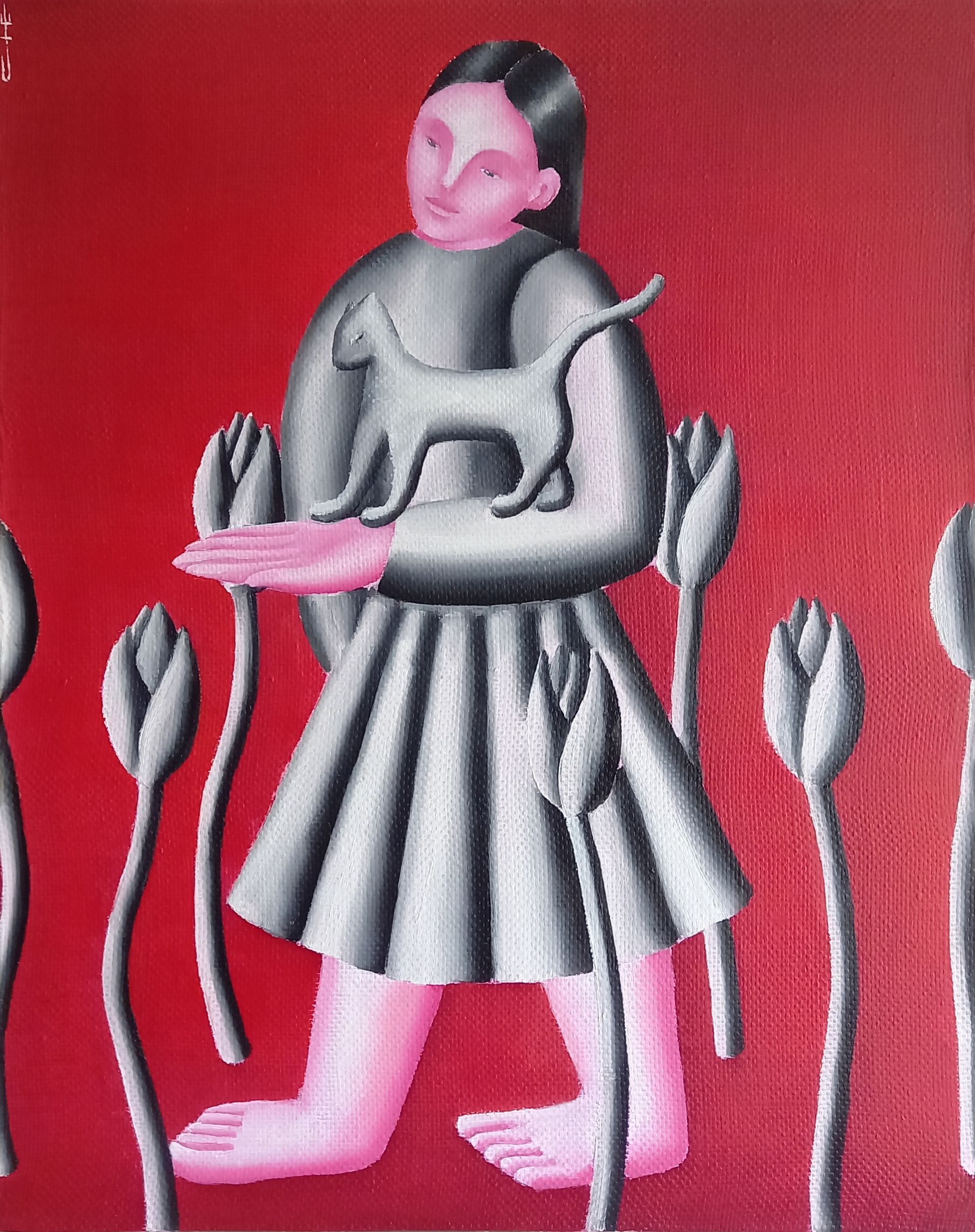 Саша Катинаускиене (Картина, живопись - 
                  40 x 50 см) Прогулка с кошкой