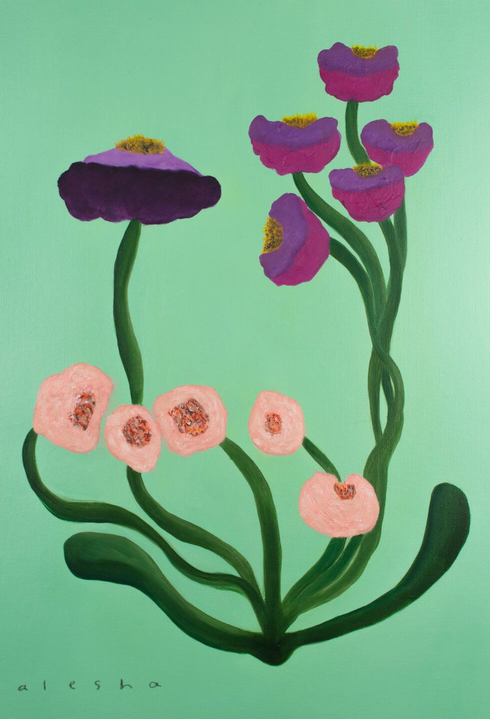 alesha alesha (Картина, живопись - 
                  36 x 50 см) Bouquet on a malachite green background
