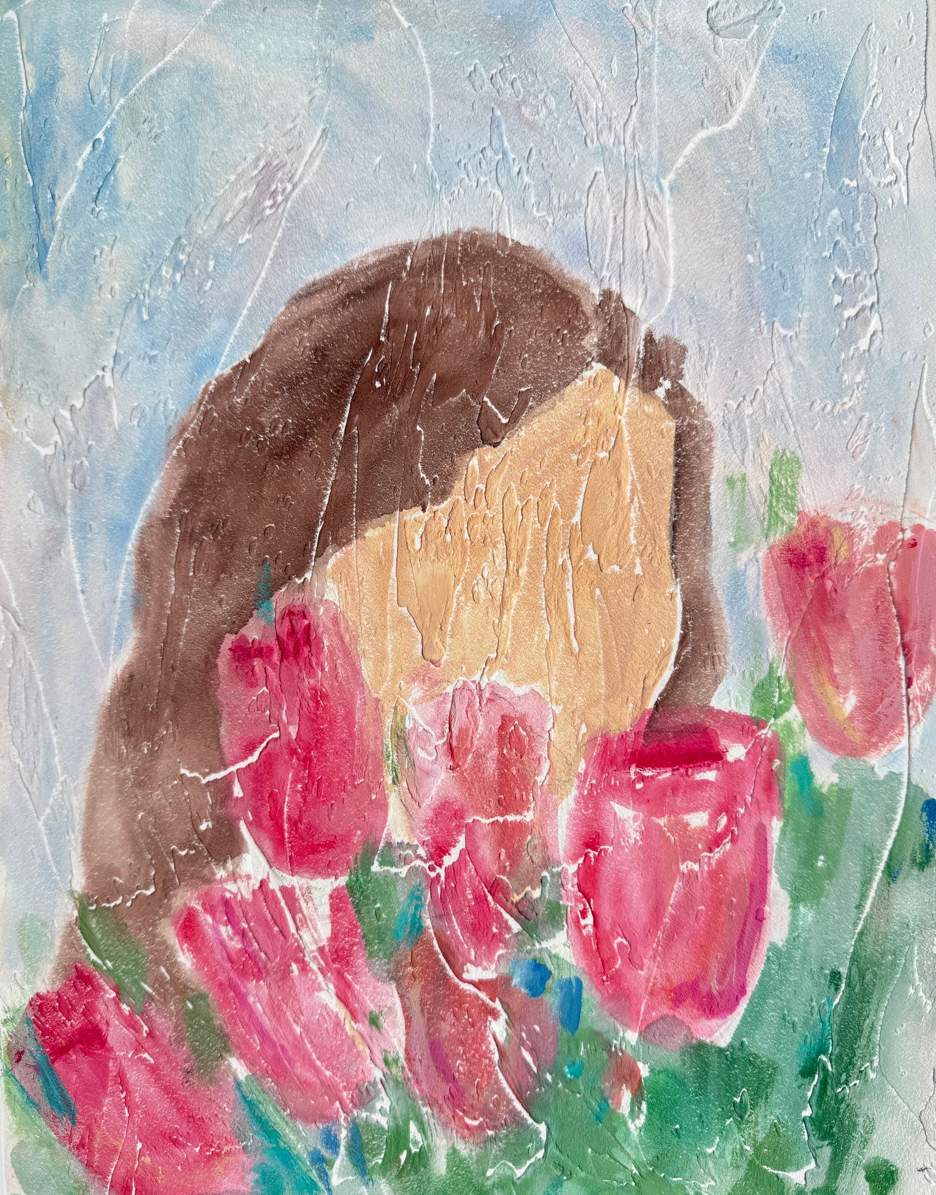 Наталья Чобанян (Картина, живопись - 
                  30 x 40 см) Девушка с тюльпанами