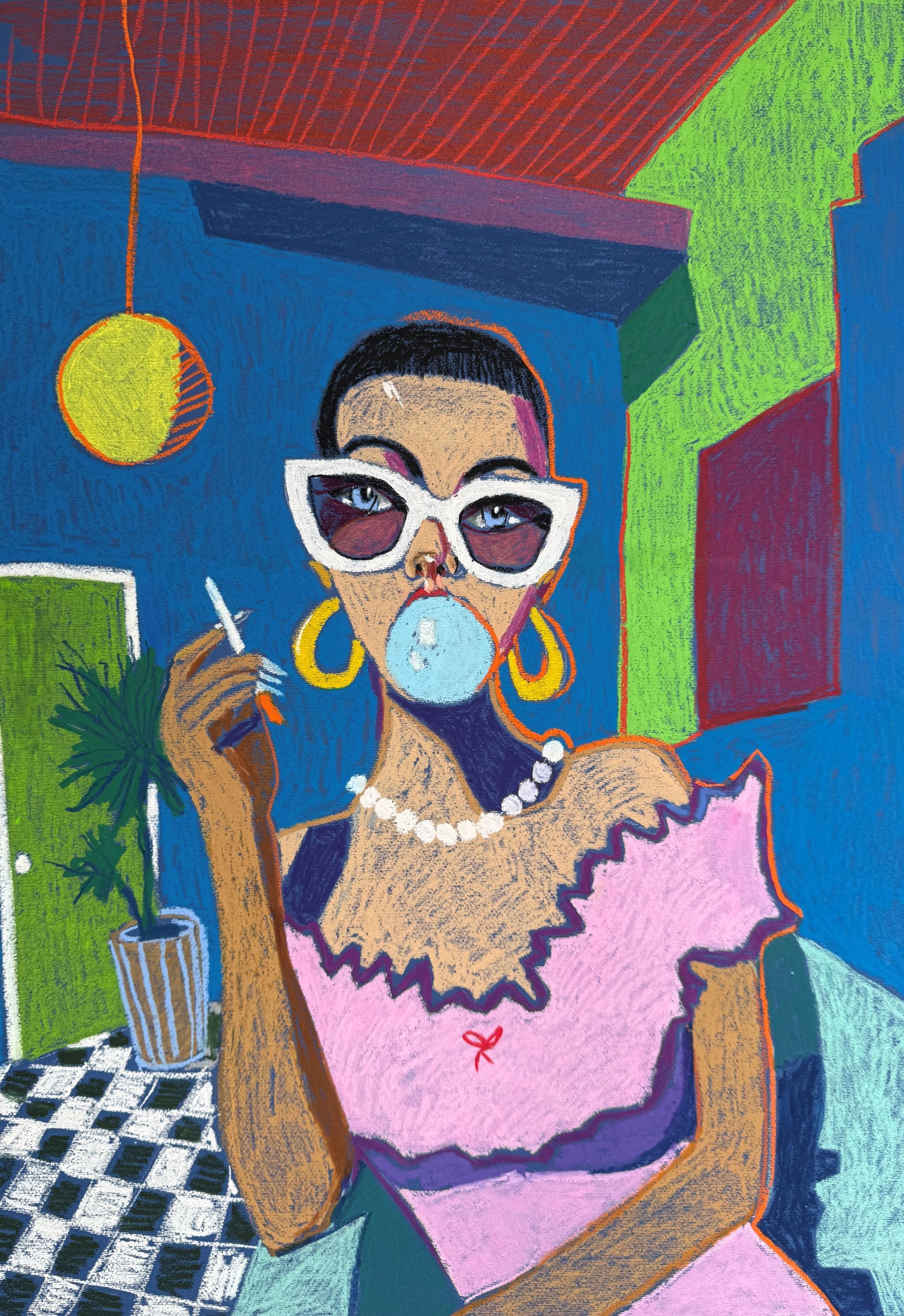 Саша Робинсон (Авторская графика - 
                  50 x 70 см) Портрет девушки с пузырем