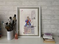 Елена Санина (Авторская графика - 
                  27 x 39 см) Дама Бубен варила бульон и...