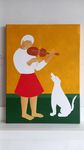 Саша Катинаускиене (Картина, живопись - 
                  30 x 40 см) Девушка со скрипкой и белый пёс