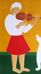 Саша Катинаускиене (Картина, живопись - 
                  30 x 40 см) Девушка со скрипкой и белый пёс