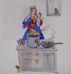 Елена Санина (Авторская графика - 
                  27 x 39 см) Дама Бубен варила бульон и...