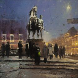 В снежный вечер у Аничкова моста