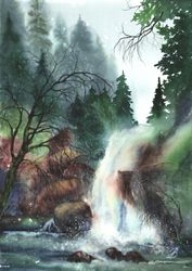 Лесной пейзаж с водопадом