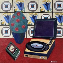 Натюрморт с виниловым проигрывателем и азулежу