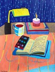 Тихий стол в голубом свете