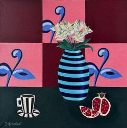 Натюрморт с лилиями и гранатом