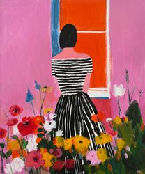 Девушка у окна с цветами