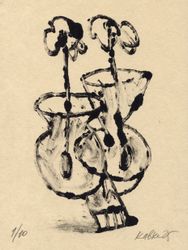 Натюрморт с двумя вазами, цветами и черепом (№1/10)