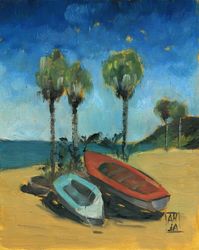 Twin Boats Under Palms