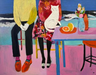 Пара с котом на пляже