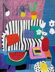 Интерьер в полоску с растениями