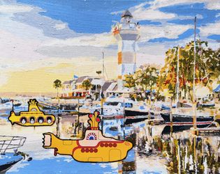 Гавань для яхт и желтых подводных лодок