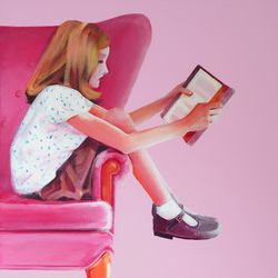 Girl in pink armchair