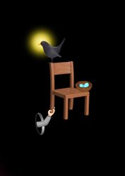 Рука со стулом и птицей