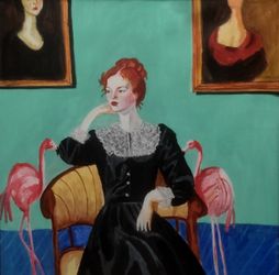 Девушка и фламинго