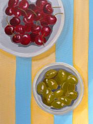 Натюрморт с вишнями и оливками