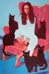 Девушка и 5 черных котов (The girl with 5 black cats)