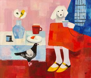 Чаепитие с собакой и голубем